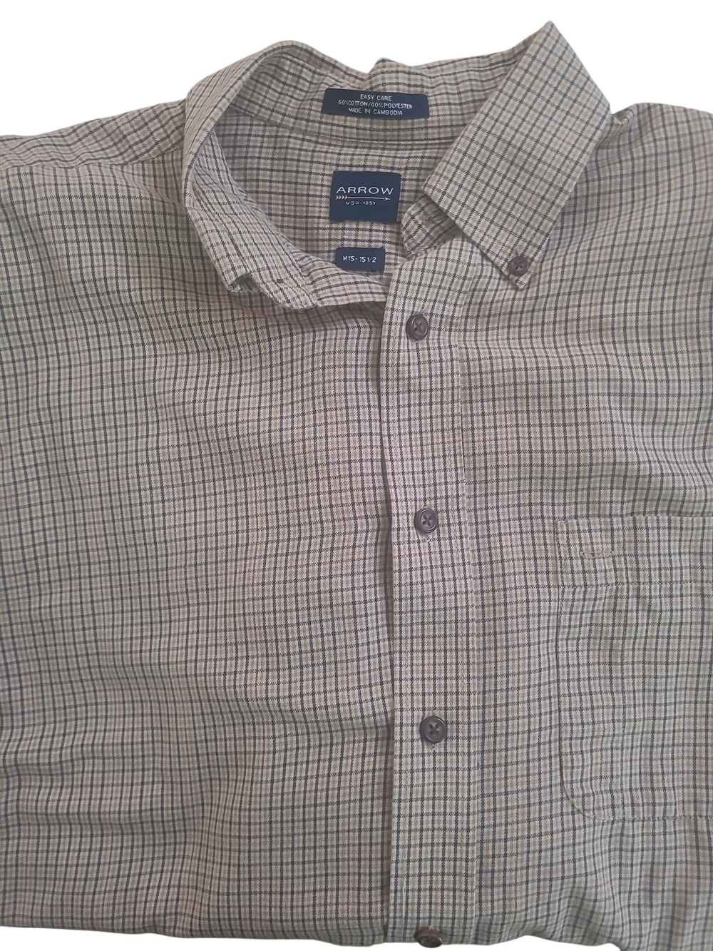 Arrow Men's Long-Sleeve Button-Down Shirt in Beige Plaid - Picture 4 of 5